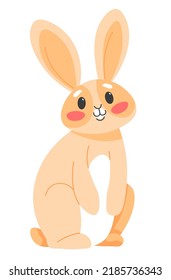 Cute hare animal with long ears. Isolated portrait of woodland creature, bunny with smile on muzzle. Zoology and domestic pets, farming and growing rabbits. Young mammal. Vector in flat style