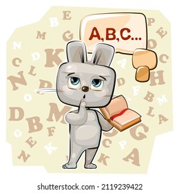 El bebé de Cute Hare está tratando de contar. Estudiando números y contando. Divertido chico animal. Fondo abstracto. Ilustración matemática para niños. Aislado sobre fondo blanco. Vector