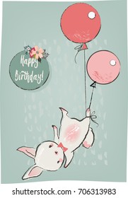 cute hare with balloons