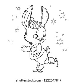 Cute hare cartoon character, vector illustration. Coloring book for kids.