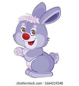 cute hare character in purple with red nose, isolated object on a white background,