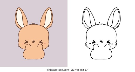 Cute Hare Clipart Illustration and Black and White. Kawaii Clip Art Rabbit. Cute Vector Illustration of a Kawaii Bunny for Stickers, Prints for Clothes, Baby Shower. 
