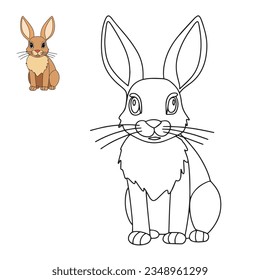 Cute hare for coloring book. Cute bunny or rabbit as coloring page for children education. Vector illustration.