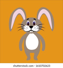 Cute hare in flat style isolated on background. Stock vector illustration for decoration and design, children's books and coloring, stickers, fabrics, packaging, postcards and more.