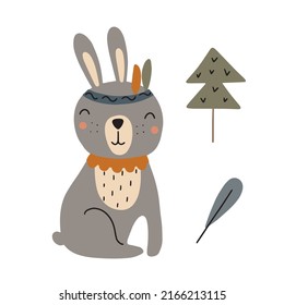 Cute hare. Forest character. Vector illustration isolated on white background for your design.
