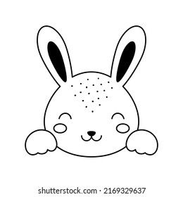 Cute hare head in Scandinavian style. Animal face for kids t-shirts, wear, nursery decoration, greeting cards, invitations, poster, house interior. Vector stock illustration