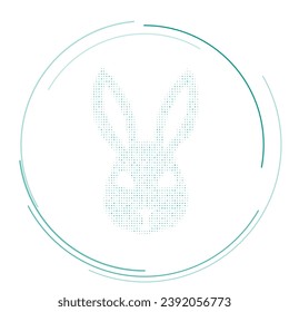 The cute hare head symbol filled with teal dots. Pointillism style. Vector illustration on white background