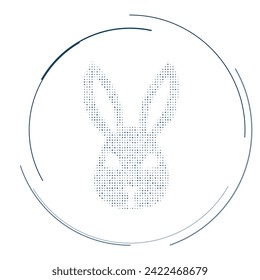 The cute hare head symbol filled with dark blue dots. Pointillism style. Vector illustration on white background