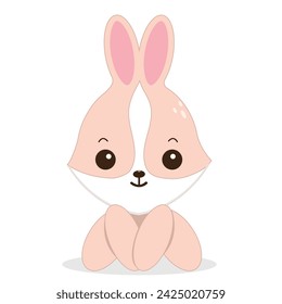  Cute hare in kawaii style on white background