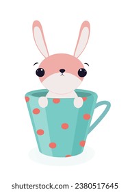 Cute hare in a mug. Poster for a children's room.