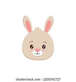 Rompecabezas de liebre, cabeza animal, conejito. Tarjeta de personaje de guardería para diseño infantil.Ilustración vectorial de caricatura plana
