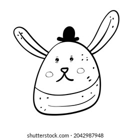 Cute Hare or Rabbit in hat, Coloring illustration in Cartoon style