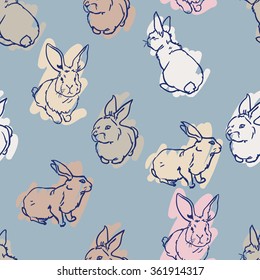 Cute hare, rabbit sketch vector illustration seamless. pattern