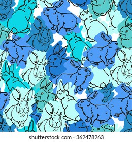 Cute hare, rabbit sketch vector illustration seamless. pattern