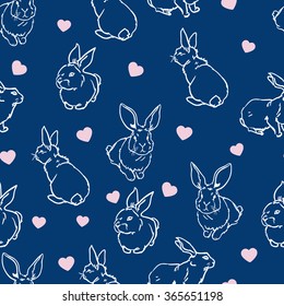 Cute hare, rabbit sketch vector illustration seamless. pattern. design greeting card for valentine's day