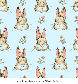 Cute hare, rabbit sketch vector illustration seamless. pattern. vector illustration cute bunny rabbit 
