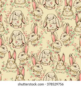 Cute hare, rabbit sketch vector illustration seamless. pattern. vector illustration cute bunny rabbit