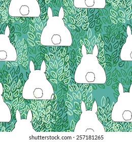 cute hare, rabbit vector illustration seamless. nature background