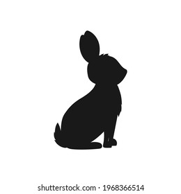 Cute hare sit silhouette isolated on white background. Rabbit icon logo. Vector stock.