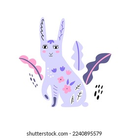 Cute hare. Vector illustration in abstract flat style. Single isolated decor element. Vector EPS clip art design.