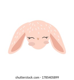 Cute hare. Vector isolated illustration with a cute hare. Design of notebooks, notebooks, magazines, and clothing. Wild animal. Animal from the forest. Doodle style. Little beast. Pink rabbit.