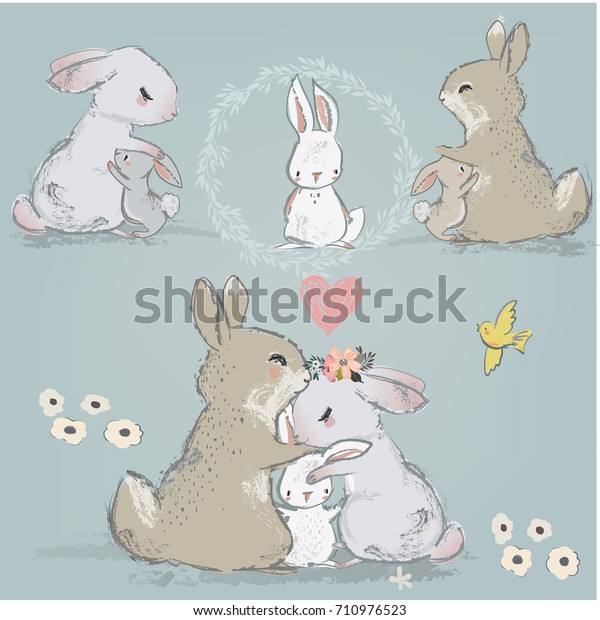 Download Cute Hares Couple Children Stock Vector Royalty Free 710976523