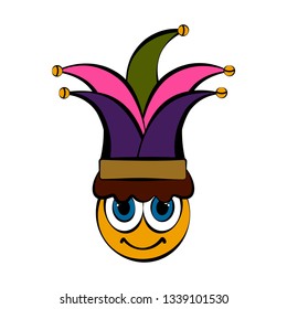 Cute harlequin face cartoon. April fool day. Vector illustration design