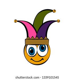 Cute harlequin face cartoon. April fool day. Vector illustration design