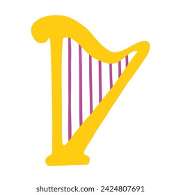 Cute harp icon. Vector flat hand drawn musical illustration in cartoon style