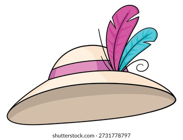 Lindo sombrero con plumas de color. Accesorio femenino de verano