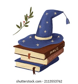 Cute hat on books on white  isolated background