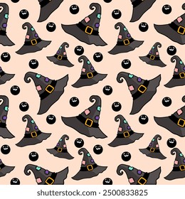 Cute Witch’s hat seamless pattern for Halloween background 