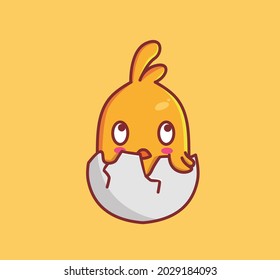 cute hatching chicks confused. Animal cartoon Isolated Flat Style Sticker Web Design Icon illustration Premium Vector Logo mascot character