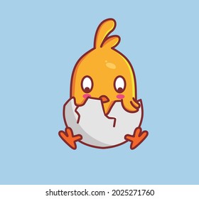 süße Küken aus der Eierschale. Tierkartoon Einzelne Flachsticker Webdesign-Symbol Illustration Premium-Vektor-Logo-Maskottchen