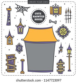 Cute Haunted House Creator. Perfectly Cute Graphic Pack To Help You Create Halloween Designs, Invitation, Posters, Candy Bags, Card, Tags, Gift Wrapper And So Much More!