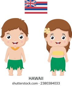 Cute Hawaii boy and girl in national clothes