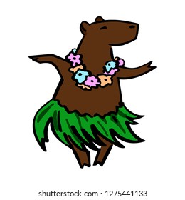 Cute Hawaii costumed dancer cartoon capybara mascot