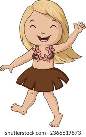 Cute hawaiian girl cartoon waving hand