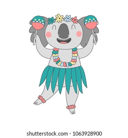 Cute hawaiian koala shaking maracas