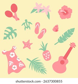 Cute Hawaiian Summer Icon Set – Vector Illustration