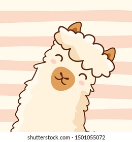 Cute Head Alpaca Character Cartoon  Face Llama Vector