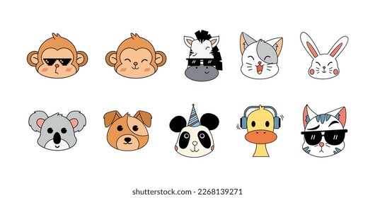 Cute Head Animal Vector Set