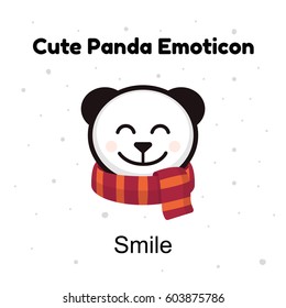 Cute head baby panda bear smiles on a white background.