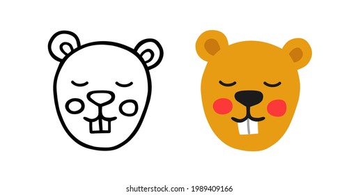 Cute head beaver sketch. Hand drawn vector illustration.