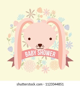 cute head bunny flowers background card