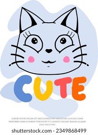 cute head cat simple illustration