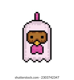 Cute head chicken pixel art design isolated