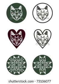 cute kitty’s head in circle and heart useful for animal care buttons