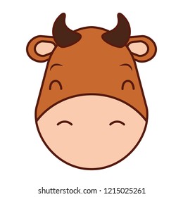 cute head cow cartoon animal wild