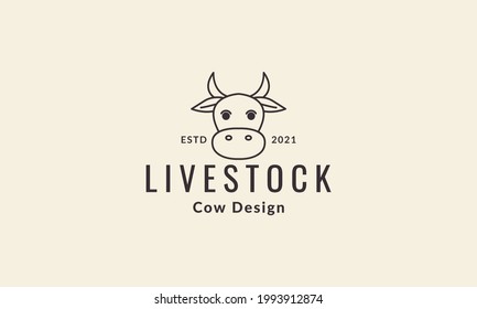 cute head cow cartoon lines hipster logo vector icon illustration design